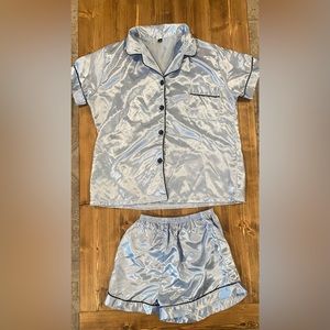 Blue satin pajama set